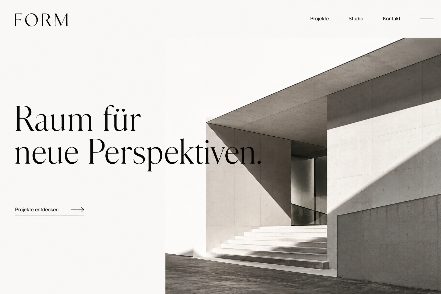 Minimalistisches Website-Konzept mit moderner Architektur