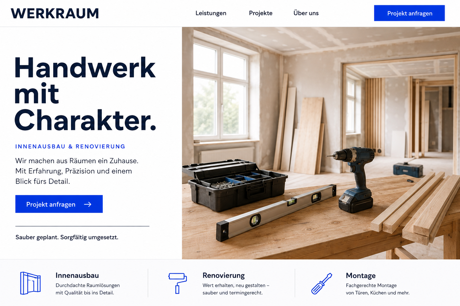 WERKRAUM – Gestaltungsbeispiel einer Handwerker-Website
